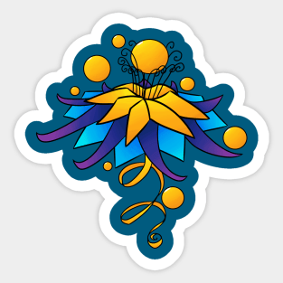 Exotic Flower with Gold, Purple and Blue Petals Sticker